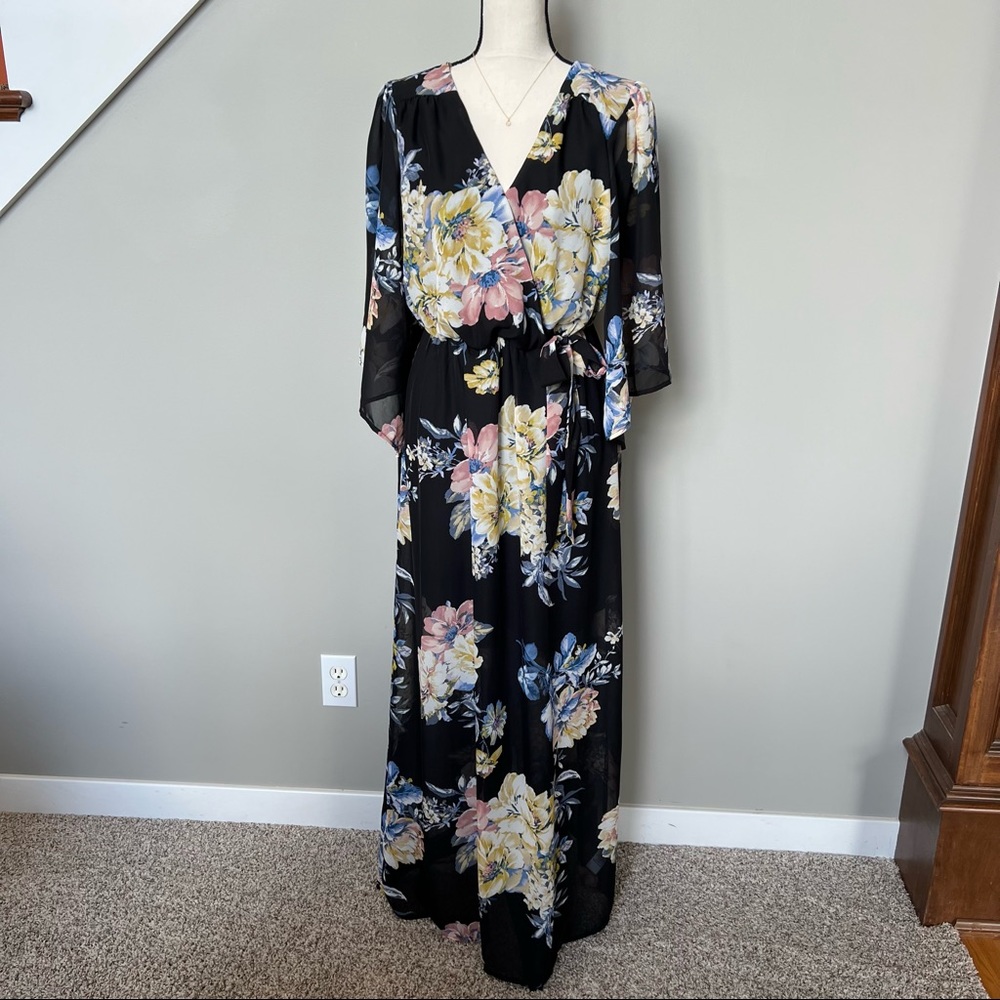 Maurices Black and Multicolor Floral Maxi Dress